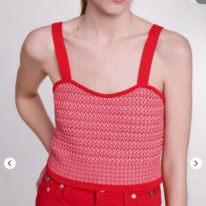 Maje Red and White Knit Crop Top